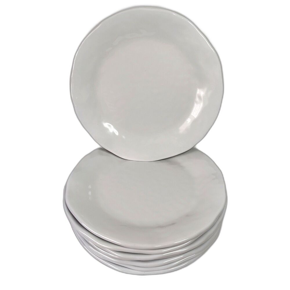 Tommy Bahama White Melamine Salad Plates 8.75” Wavy Hobnail Rim Set of 8